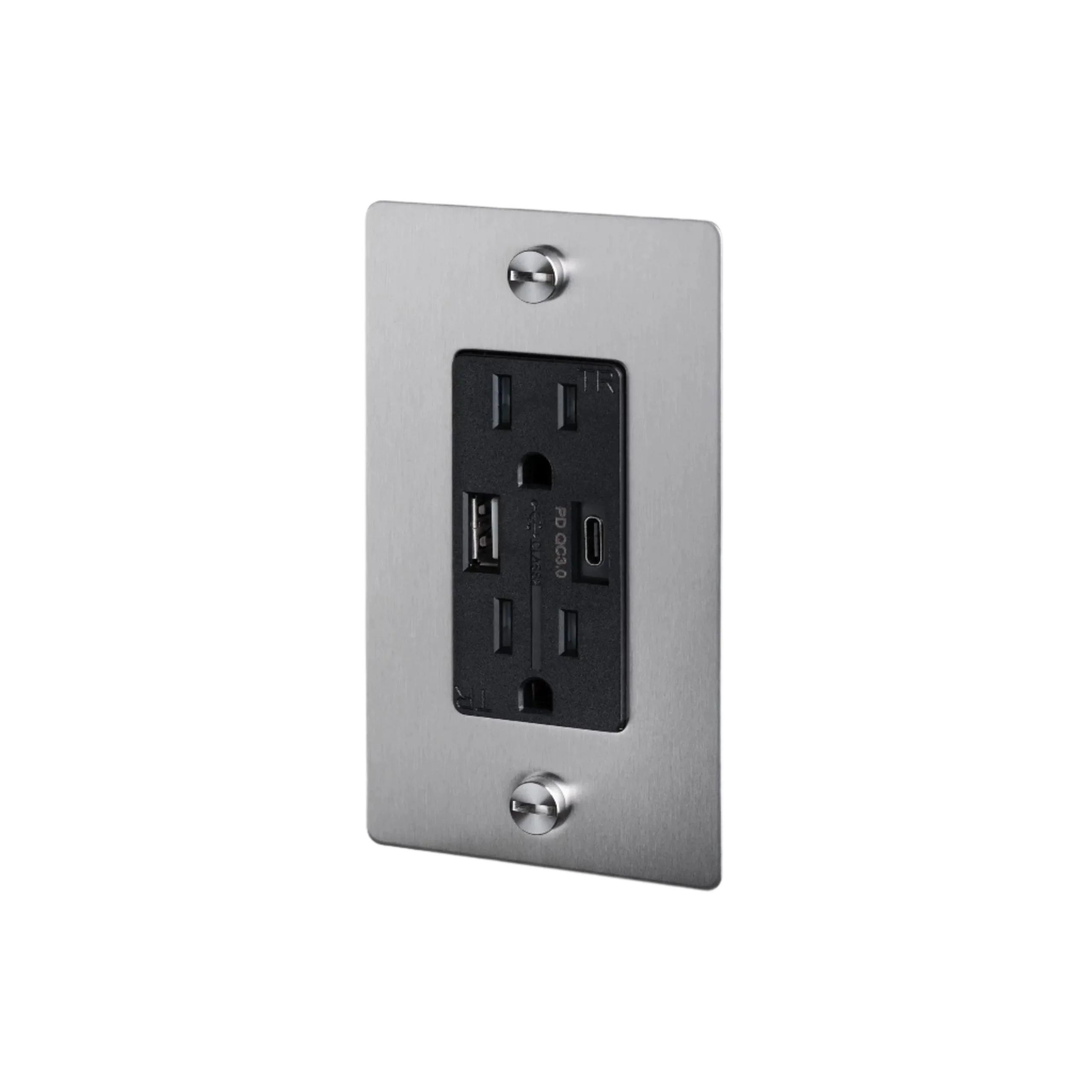 1G Combination Duplex Outlet and USB - A + C Charger  / Without Logo / Steel