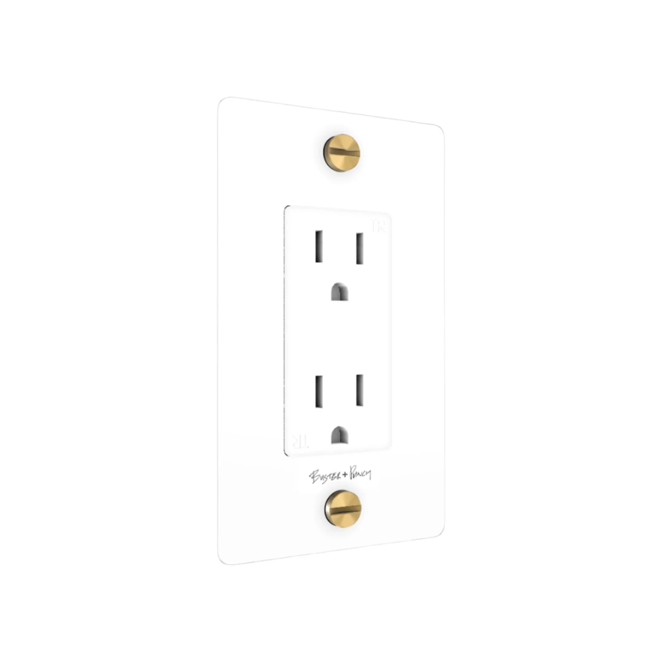 1G Duplex Outlet / Cross / With Logo / White / Brass