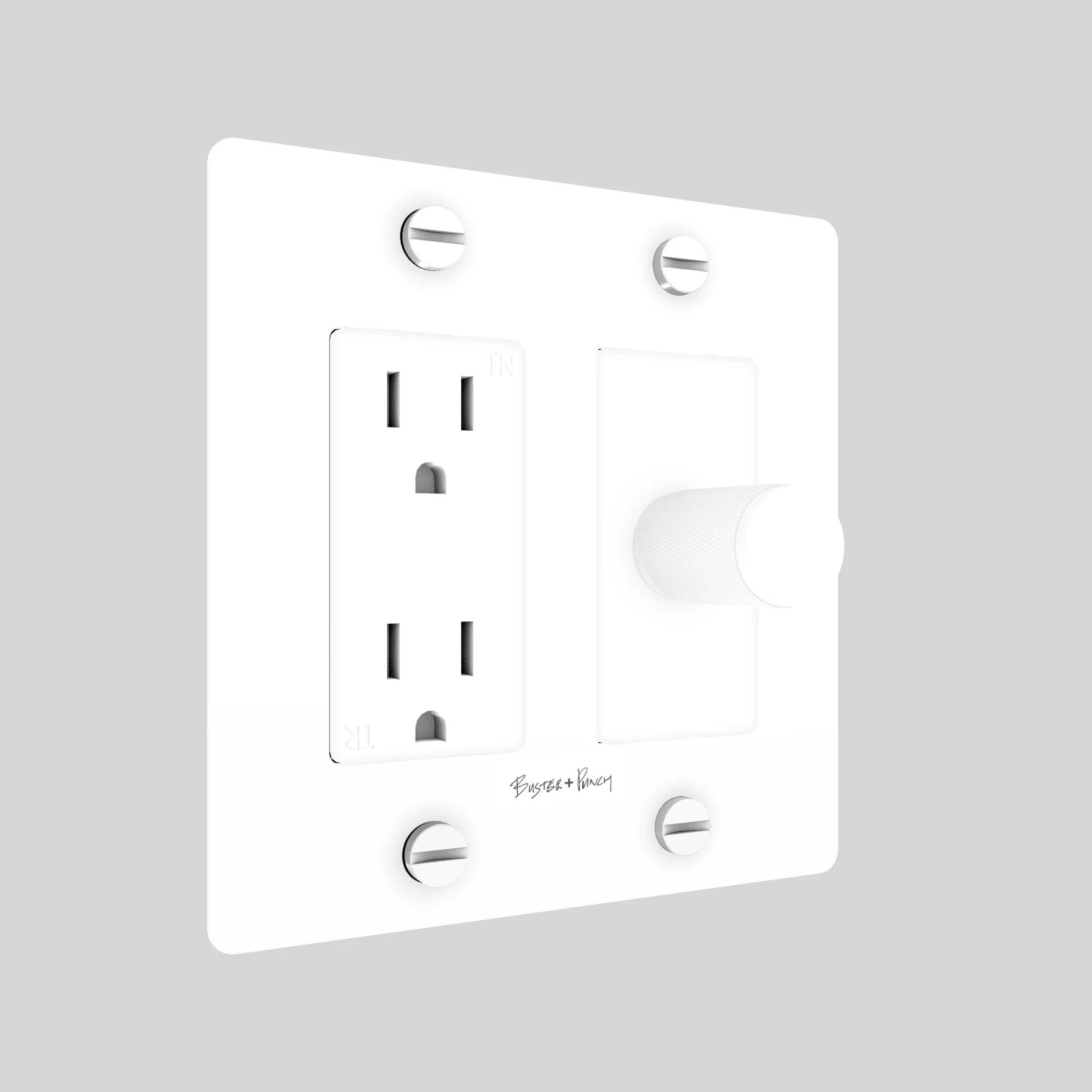 2G Dimmer & Duplex Outlet / Cross / With Logo / White / White - Image 2