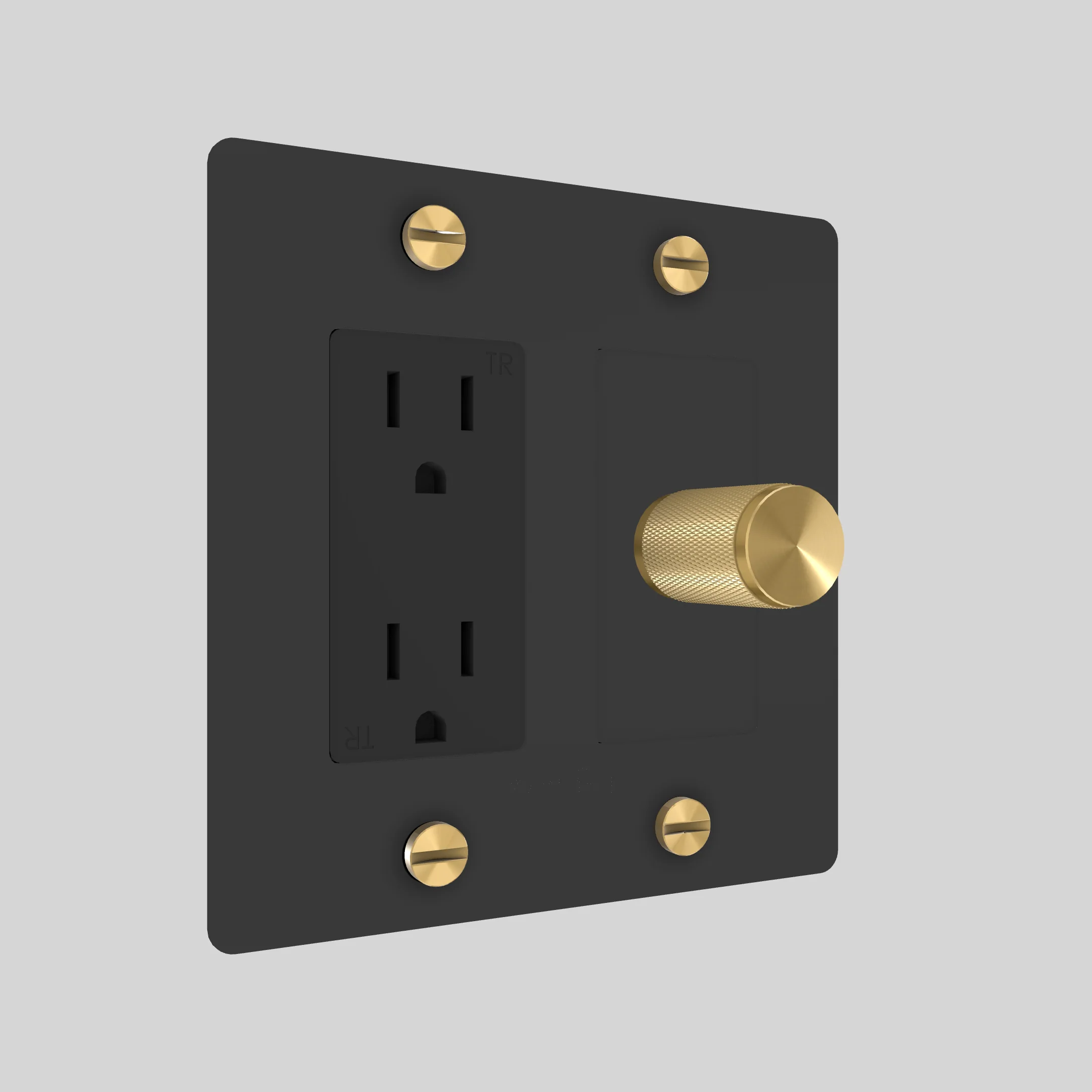2G Dimmer & Duplex Outlet / Cross / Without Logo / Black / Brass - Image 2