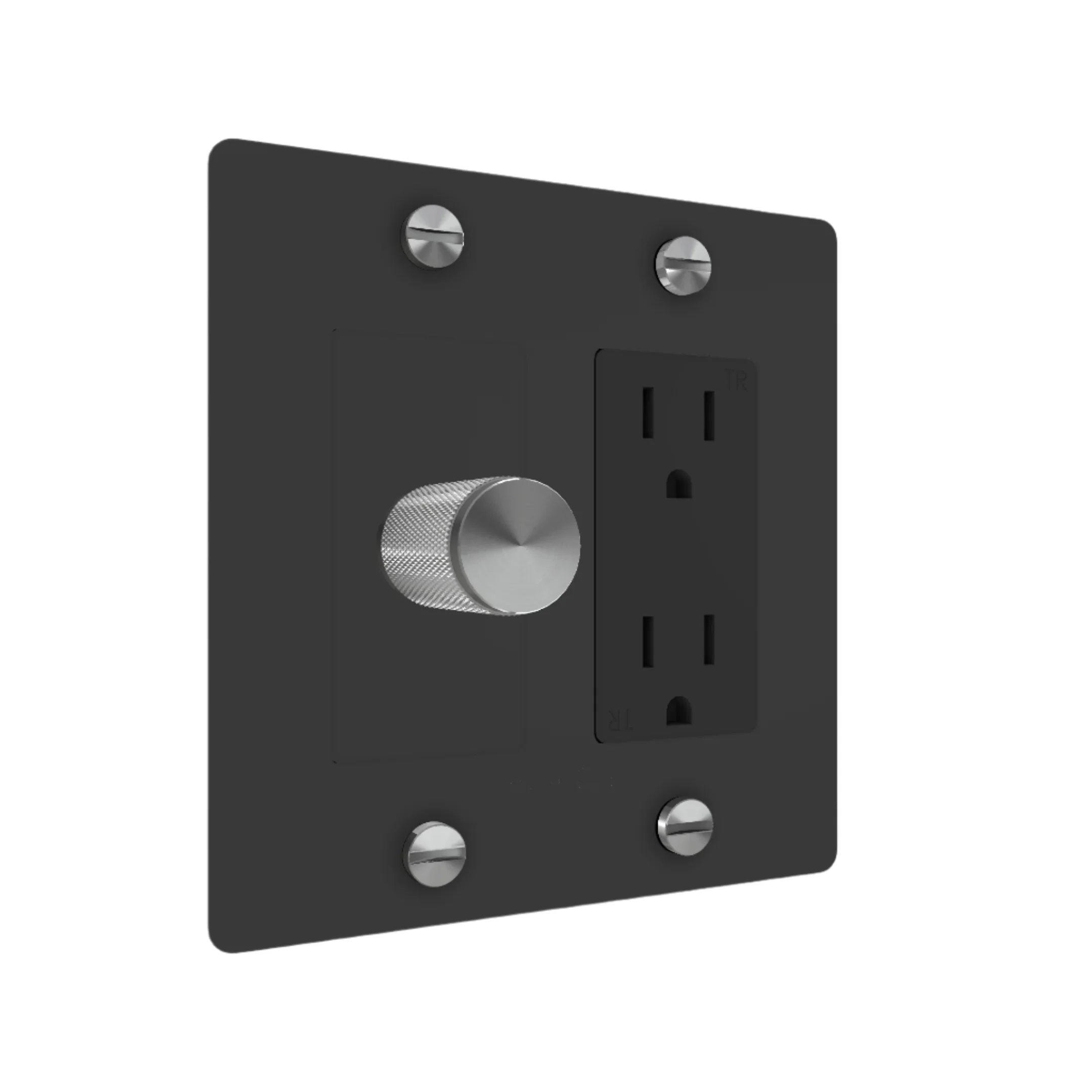 2G Dimmer & Duplex Outlet / Cross / Without Logo / Black / Steel