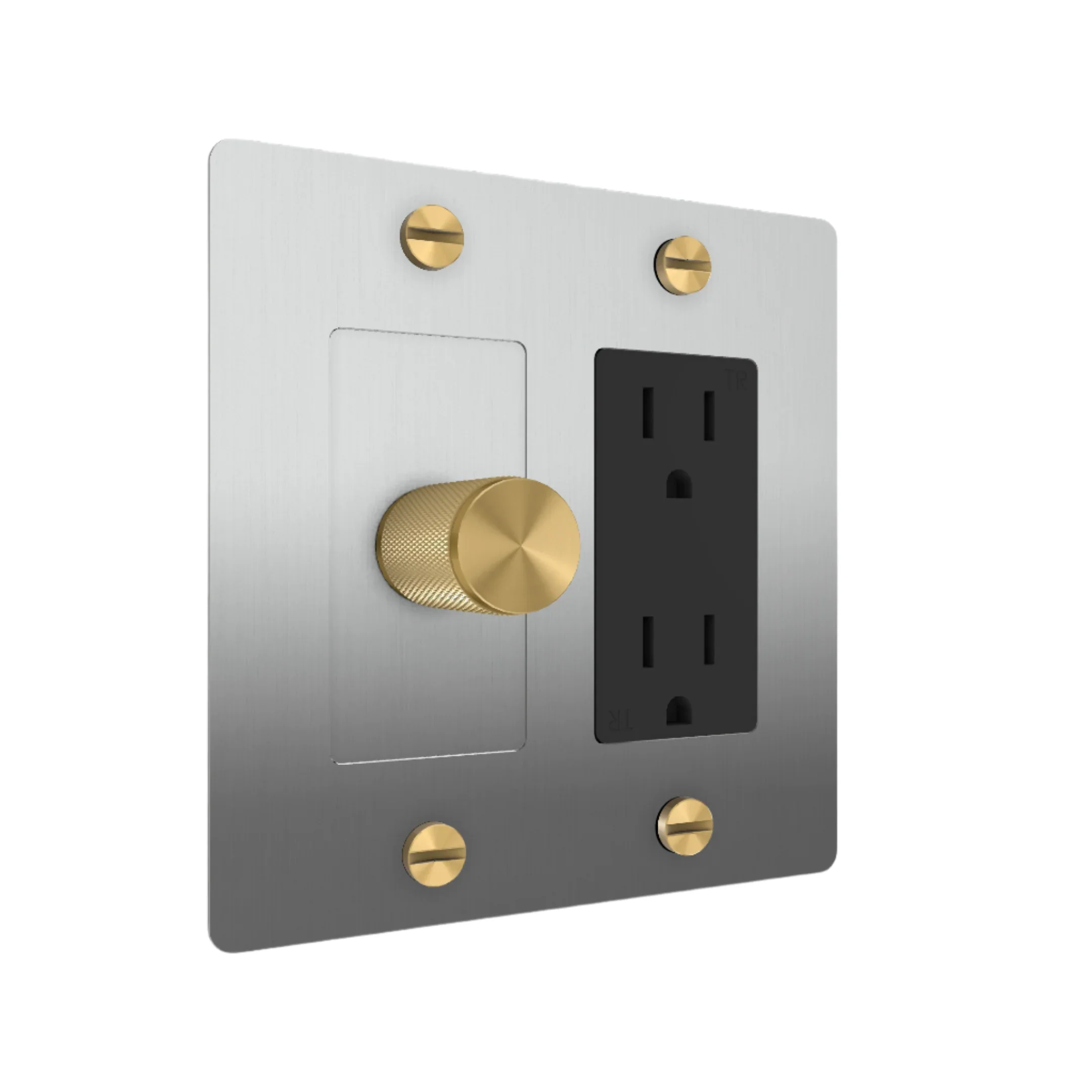 2G Dimmer & Duplex Outlet / Cross / Without Logo / Steel / Brass