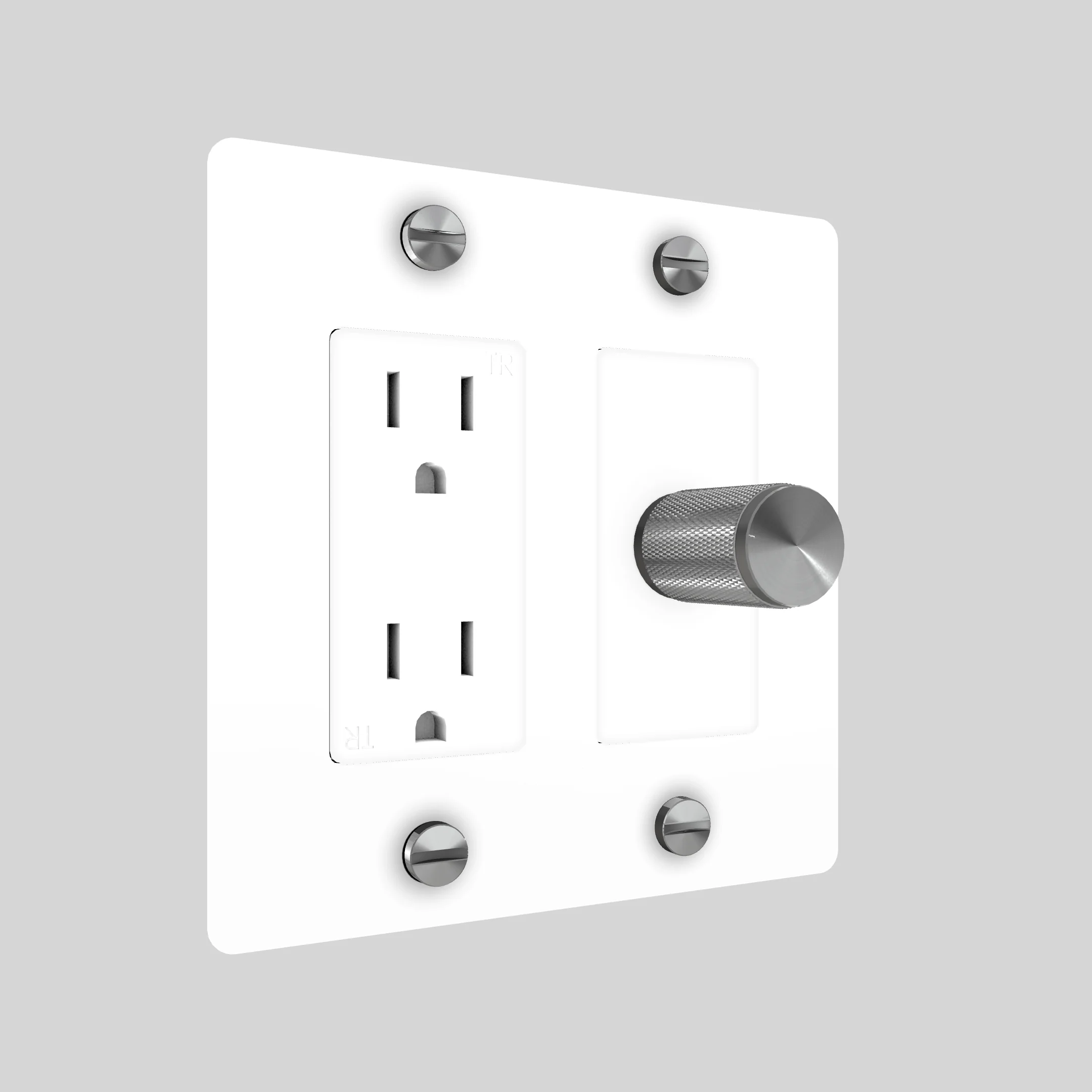2G Dimmer & Duplex Outlet / Cross / Without Logo / White / Steel - Image 2