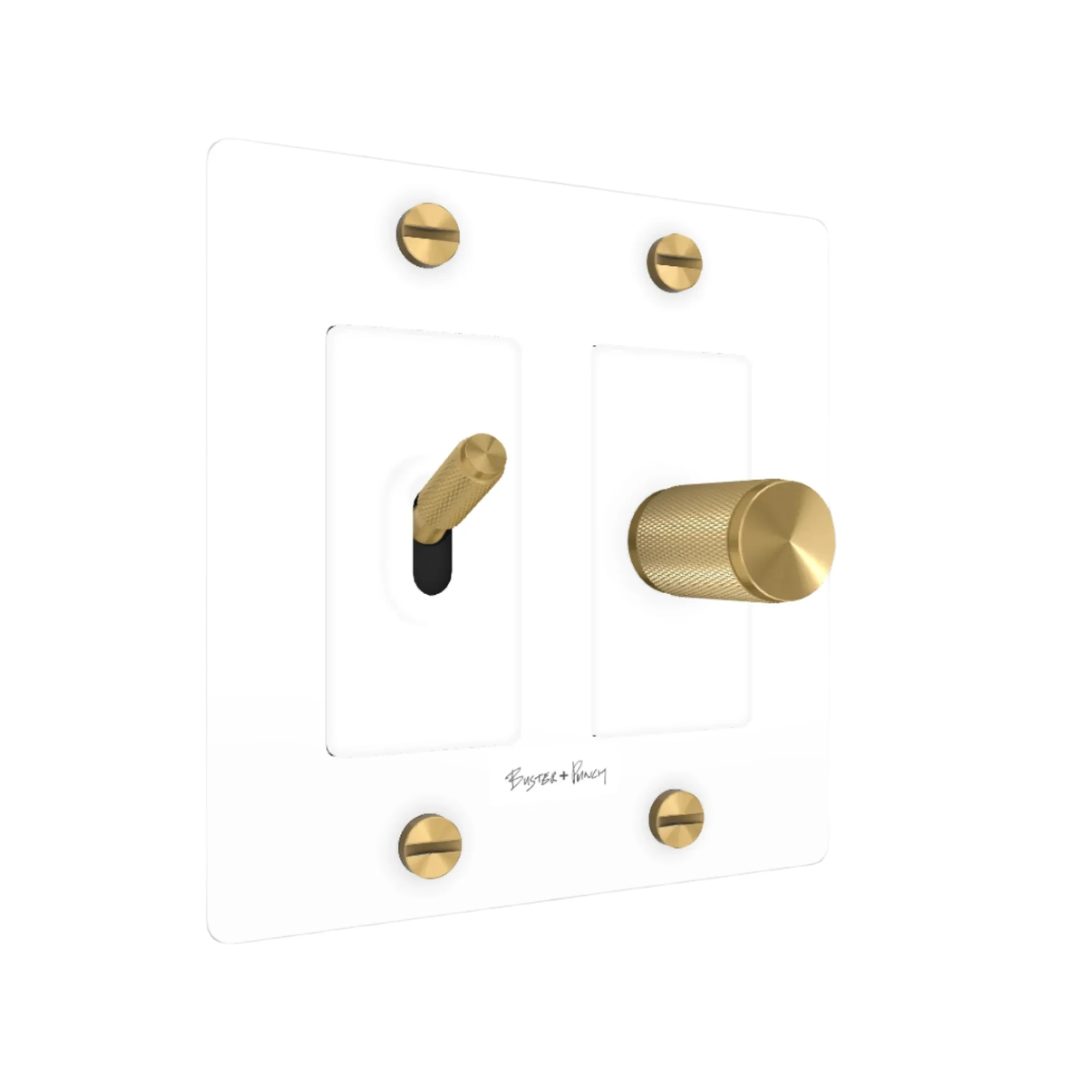 2G Toggle & Dimmer / Cross / With Logo / White / Brass