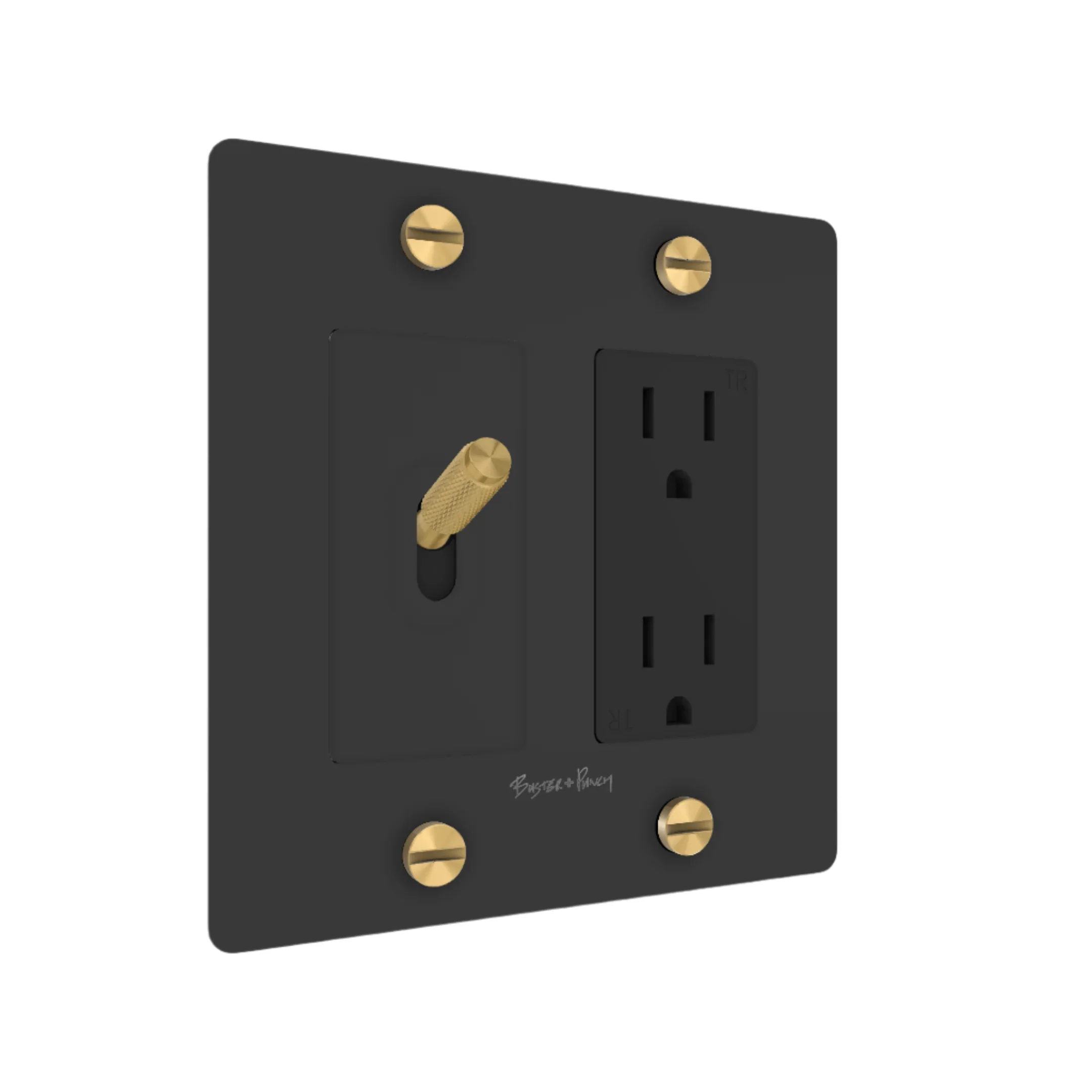 2G Toggle & Duplex Outlet / Cross / With Logo / Black / Brass