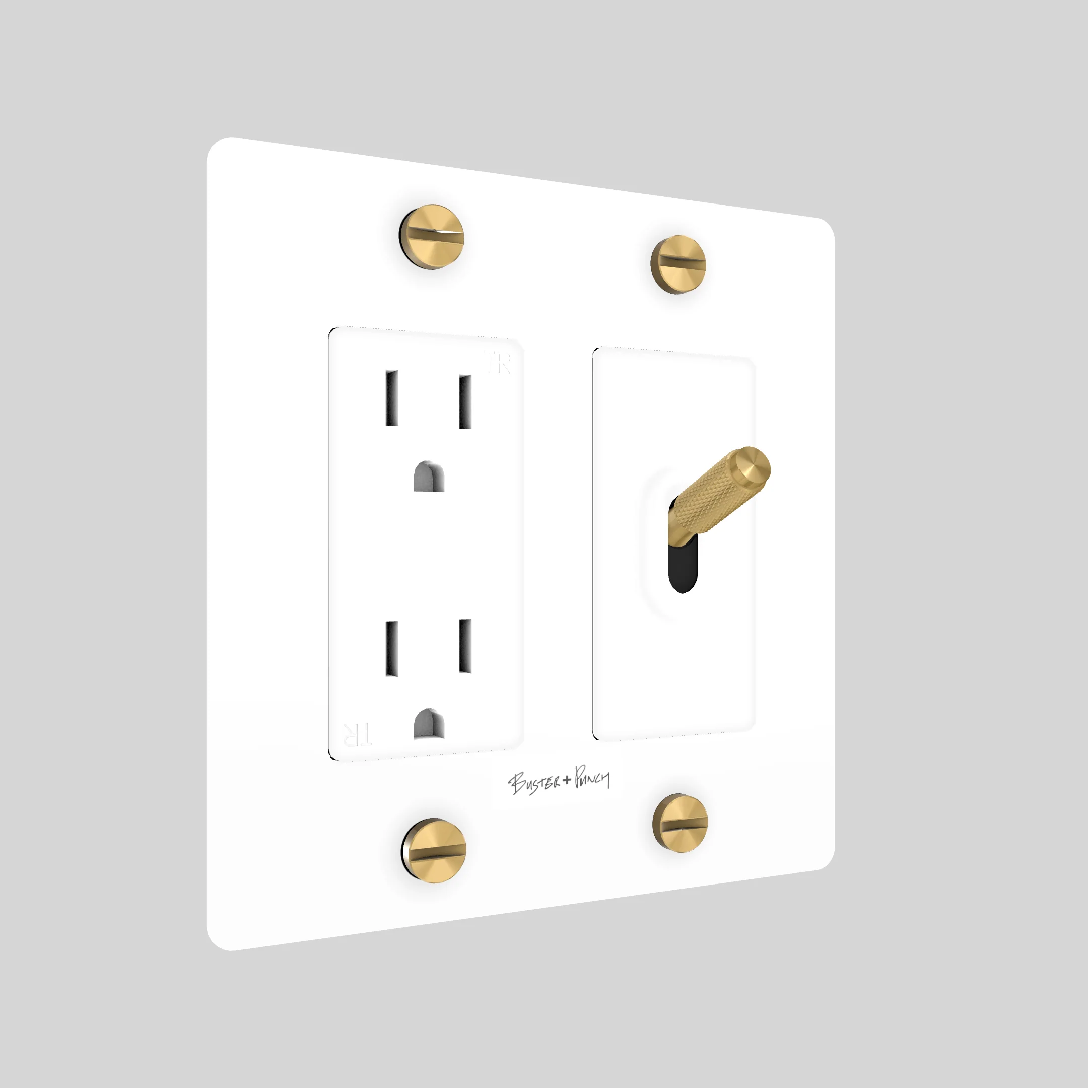 2G Toggle & Duplex Outlet / Cross / With Logo / White / Brass - Image 2