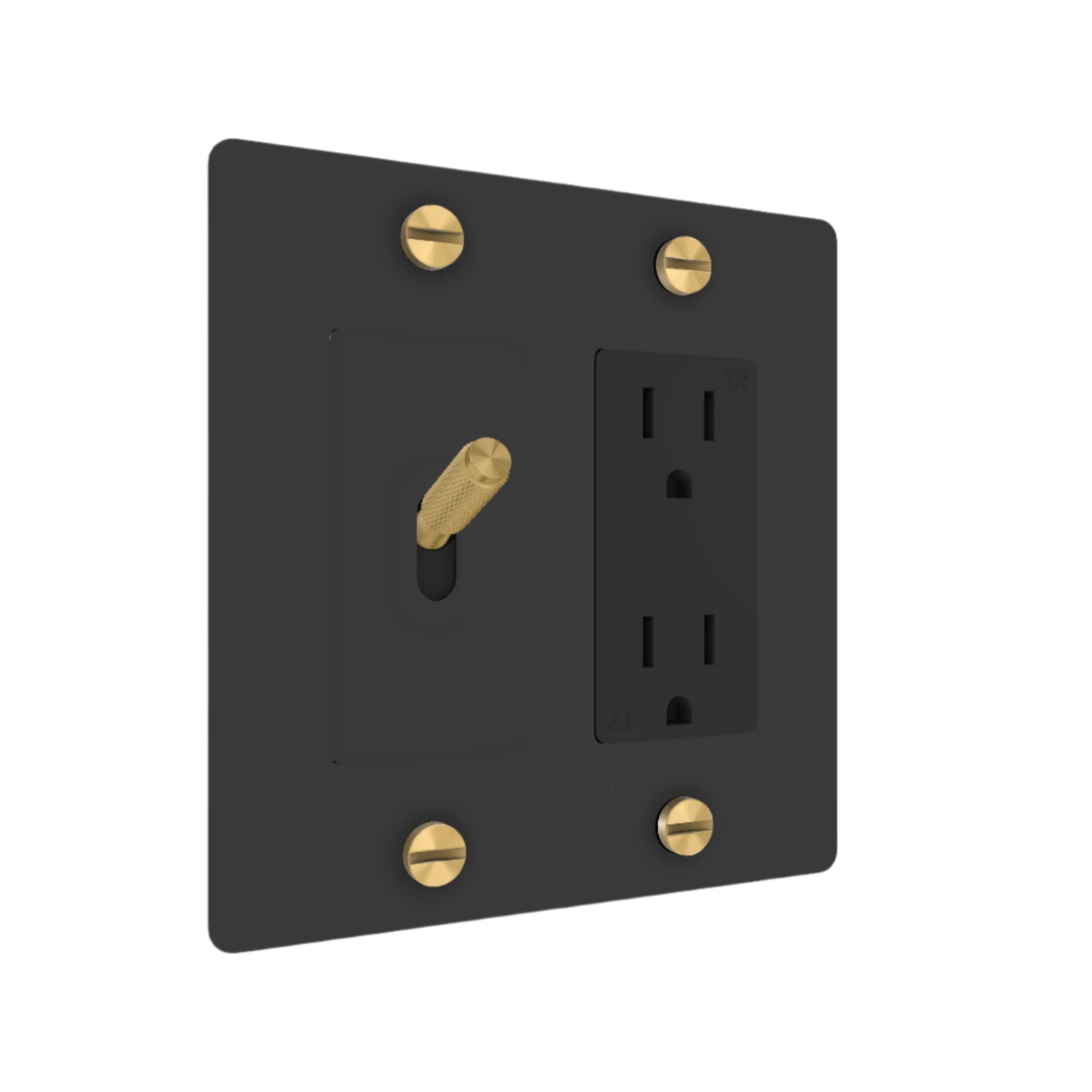 2G Toggle & Duplex Outlet / Cross / Without Logo / Black / Brass
