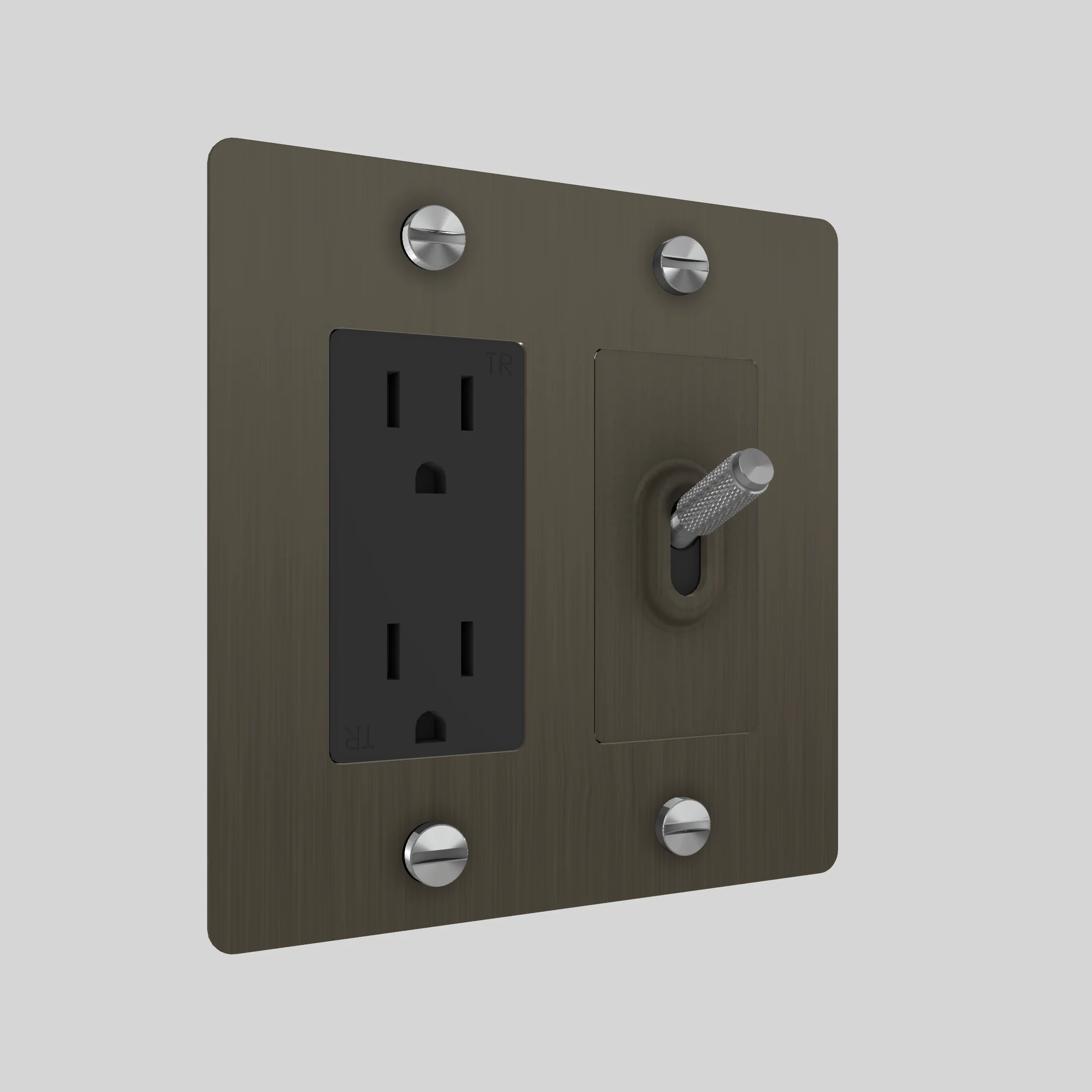 2G Toggle & Duplex Outlet / Cross / Without Logo / Smoked Bronze / Steel - Image 2