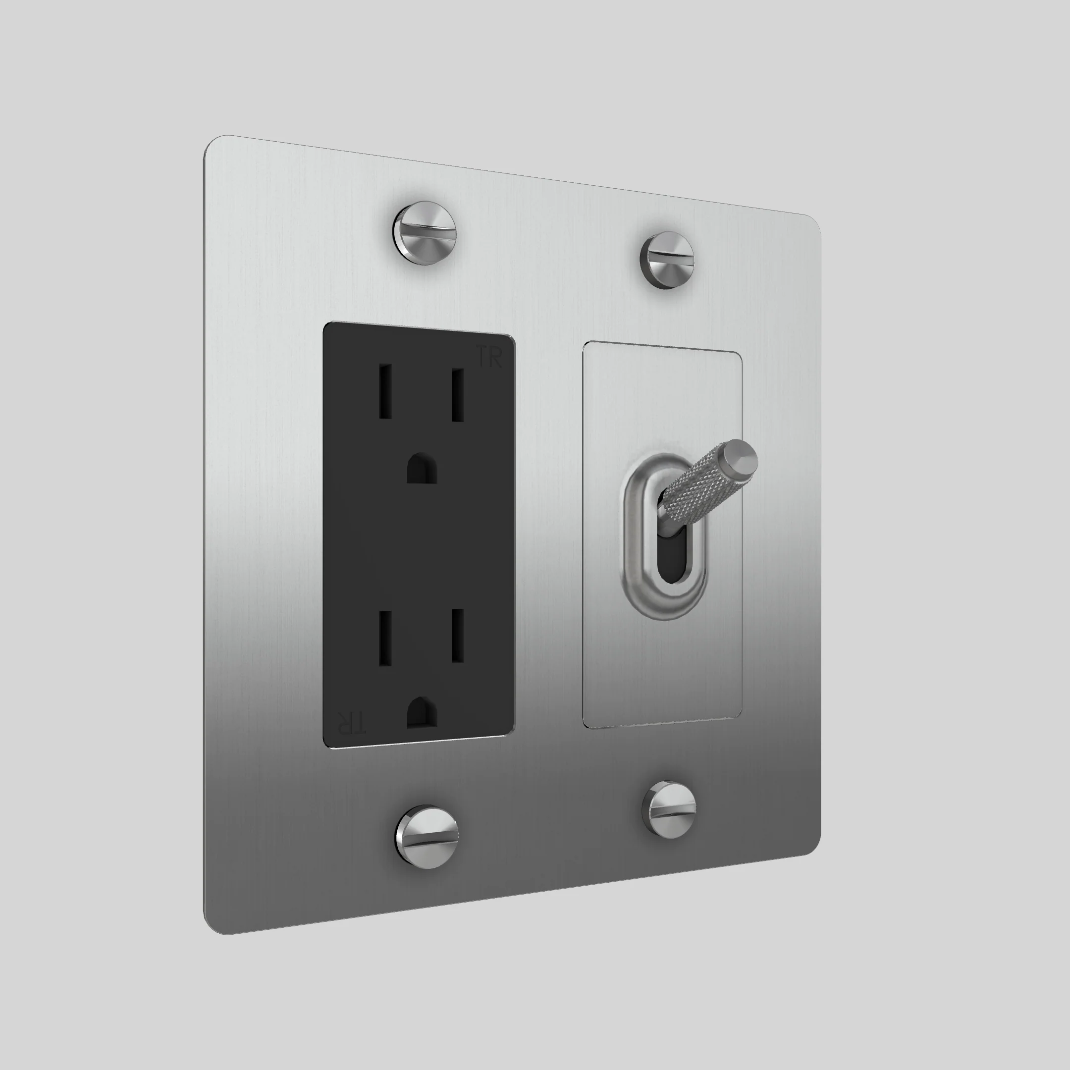 2G Toggle & Duplex Outlet / Cross / Without Logo / Steel / Steel - Image 2