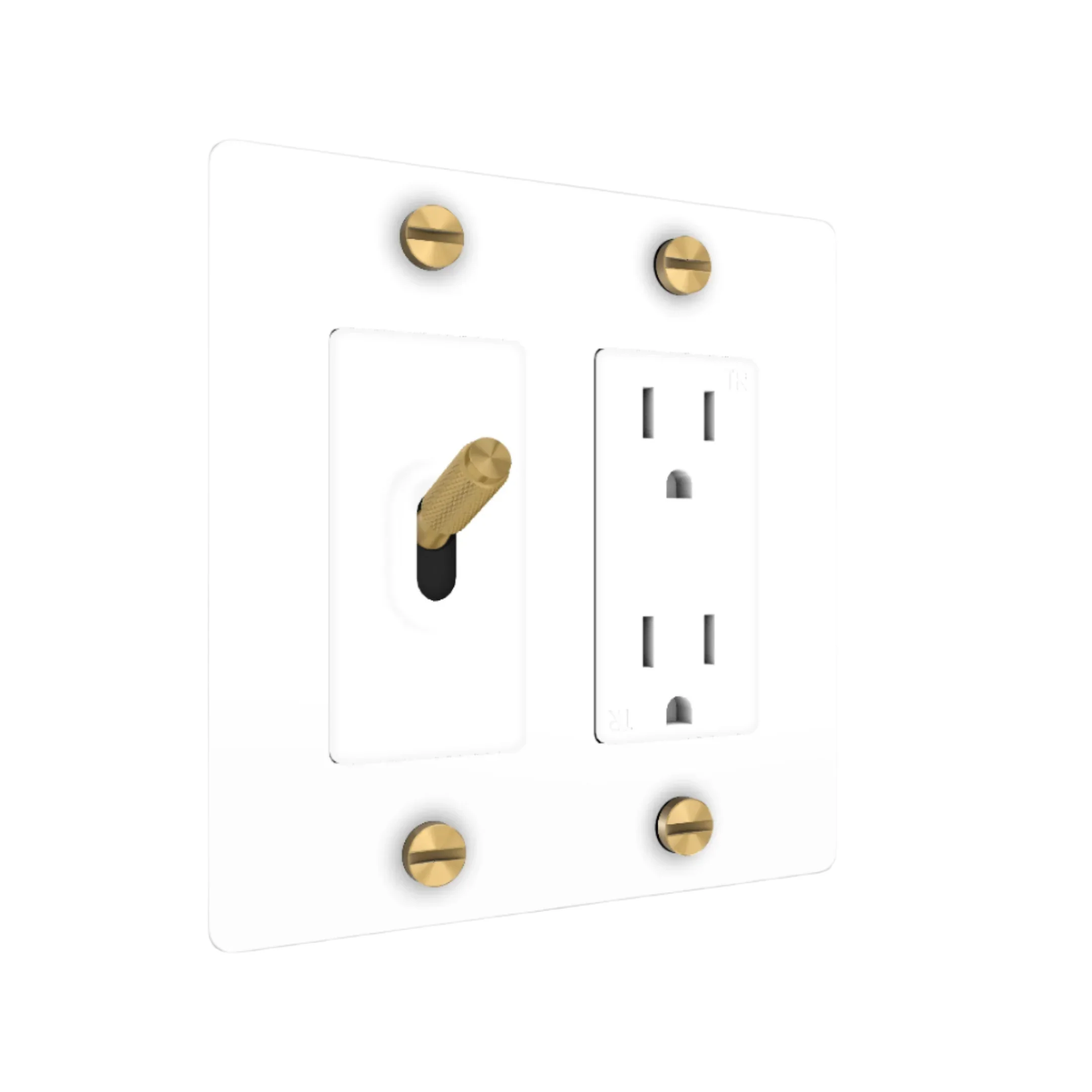 2G Toggle & Duplex Outlet / Cross / Without Logo / White / Brass