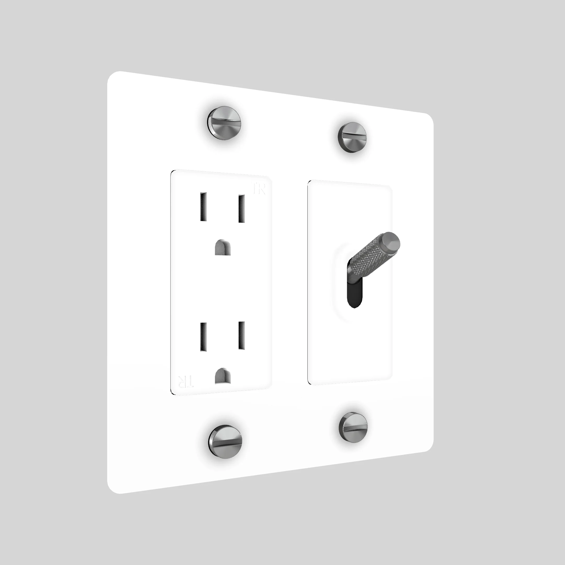 2G Toggle & Duplex Outlet / Cross / Without Logo / White / Steel - Image 2