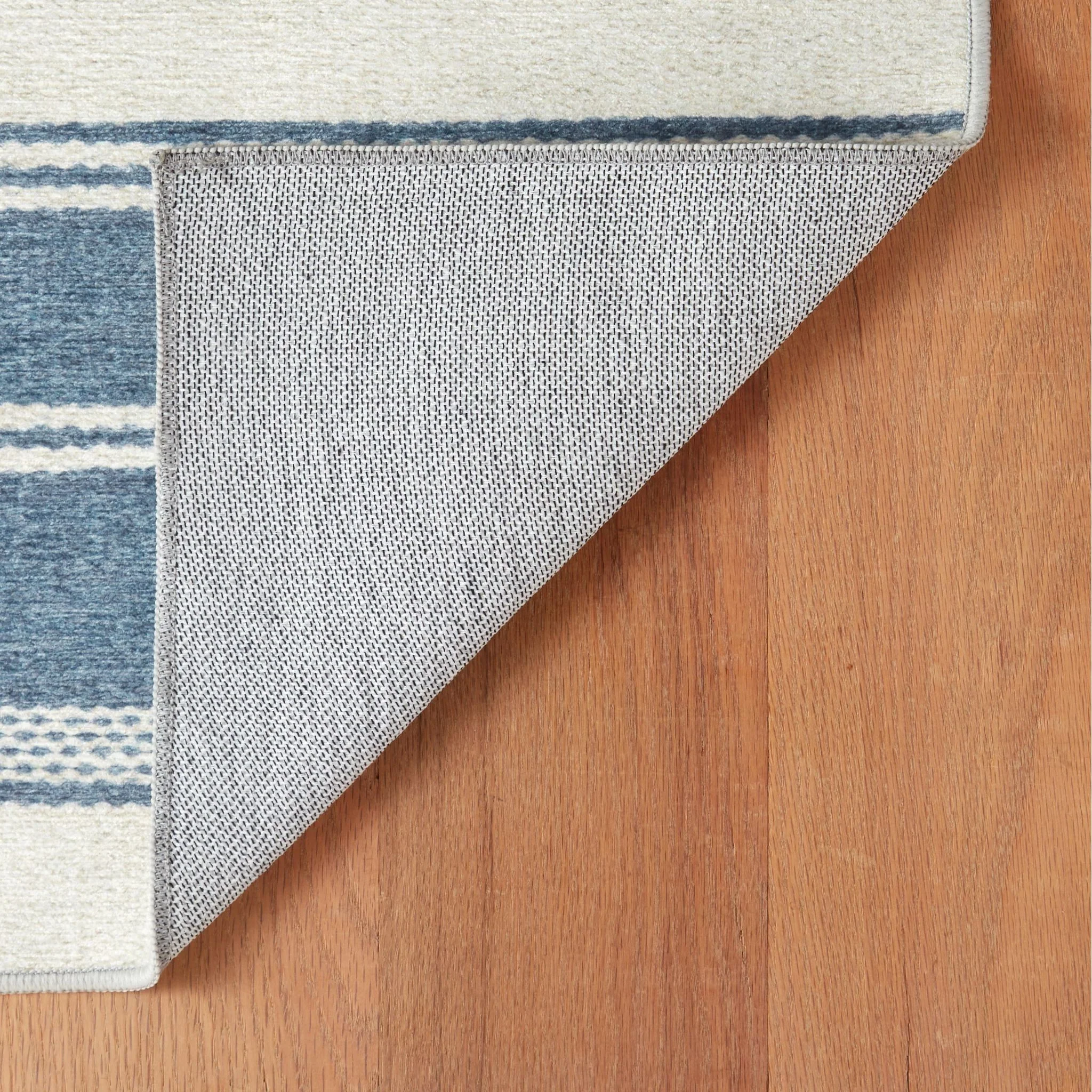 Bowman Stripe Blue Machine Washable Rug - Image 4