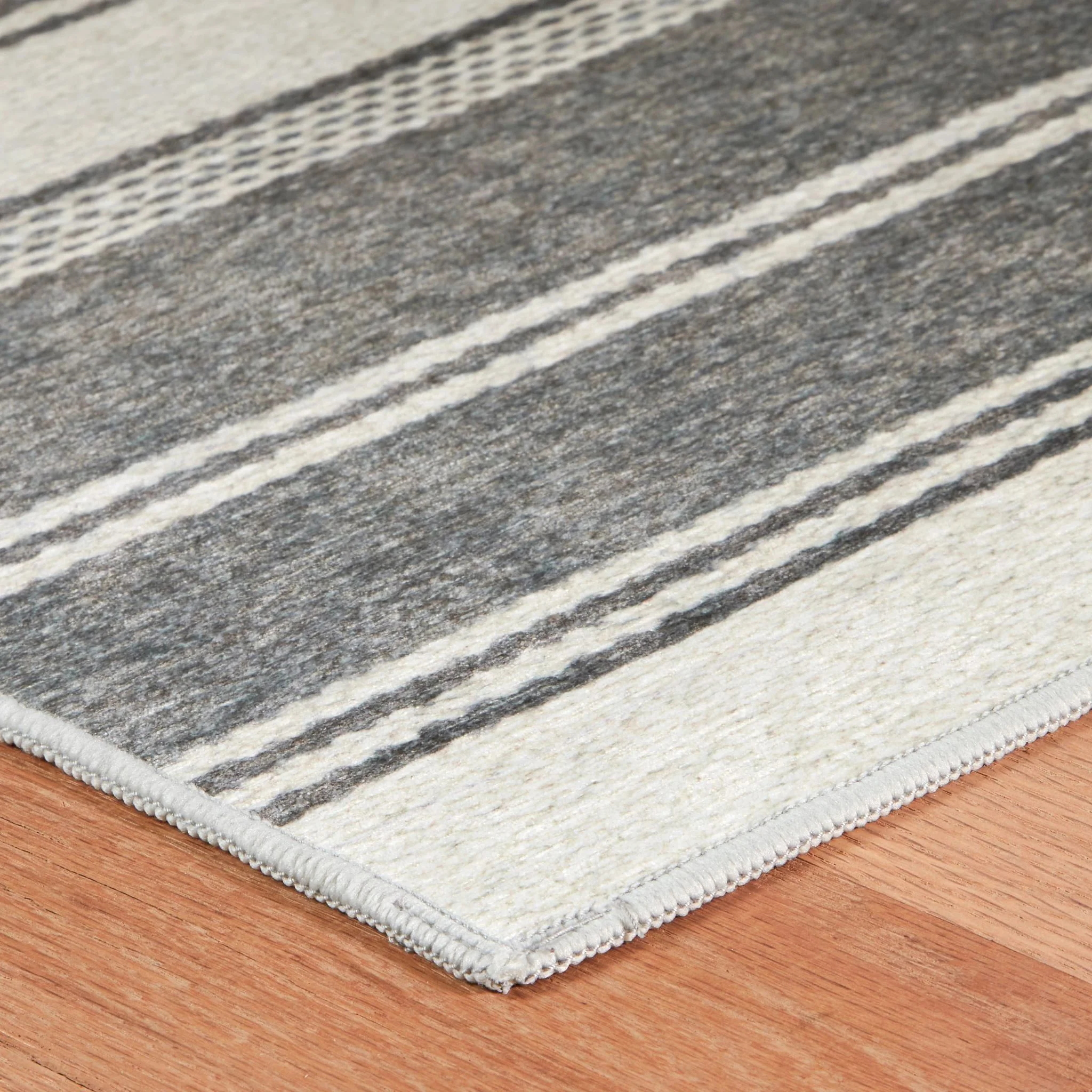 Bowman Stripe Grey Machine Washable Rug - Image 3