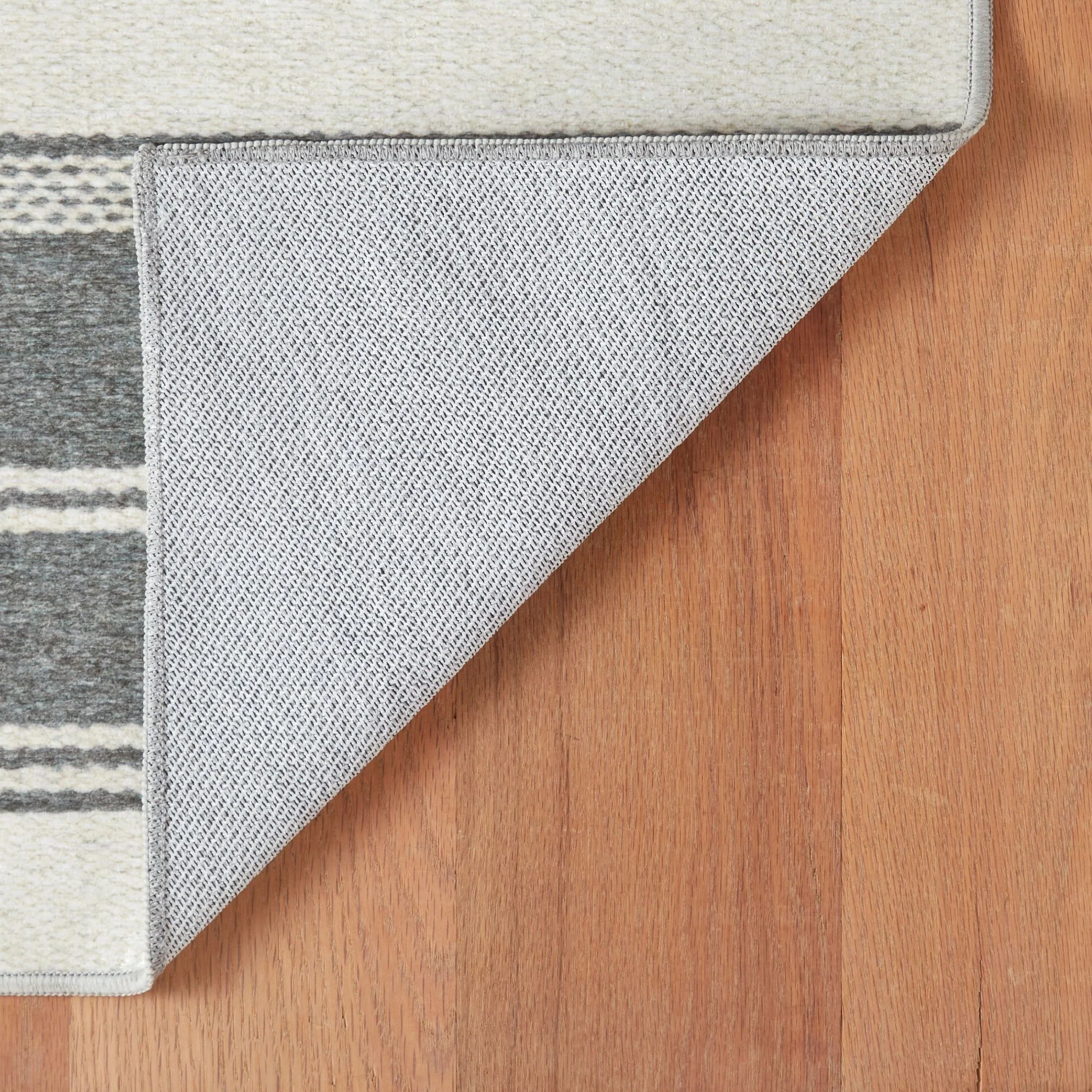 Bowman Stripe Grey Machine Washable Rug - Image 4