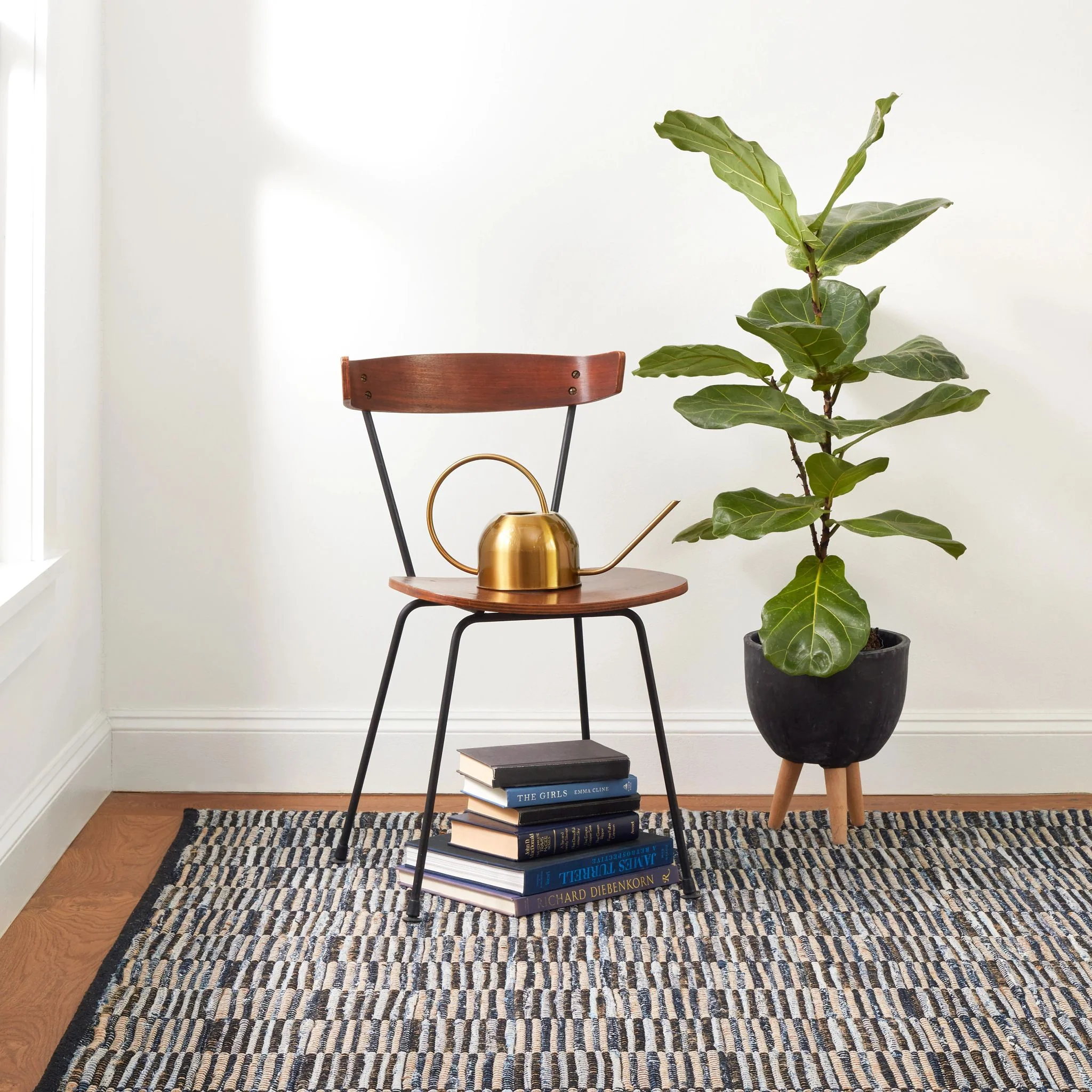Denim Rag Gridwork Blue Handwoven Cotton Rug - Image 3