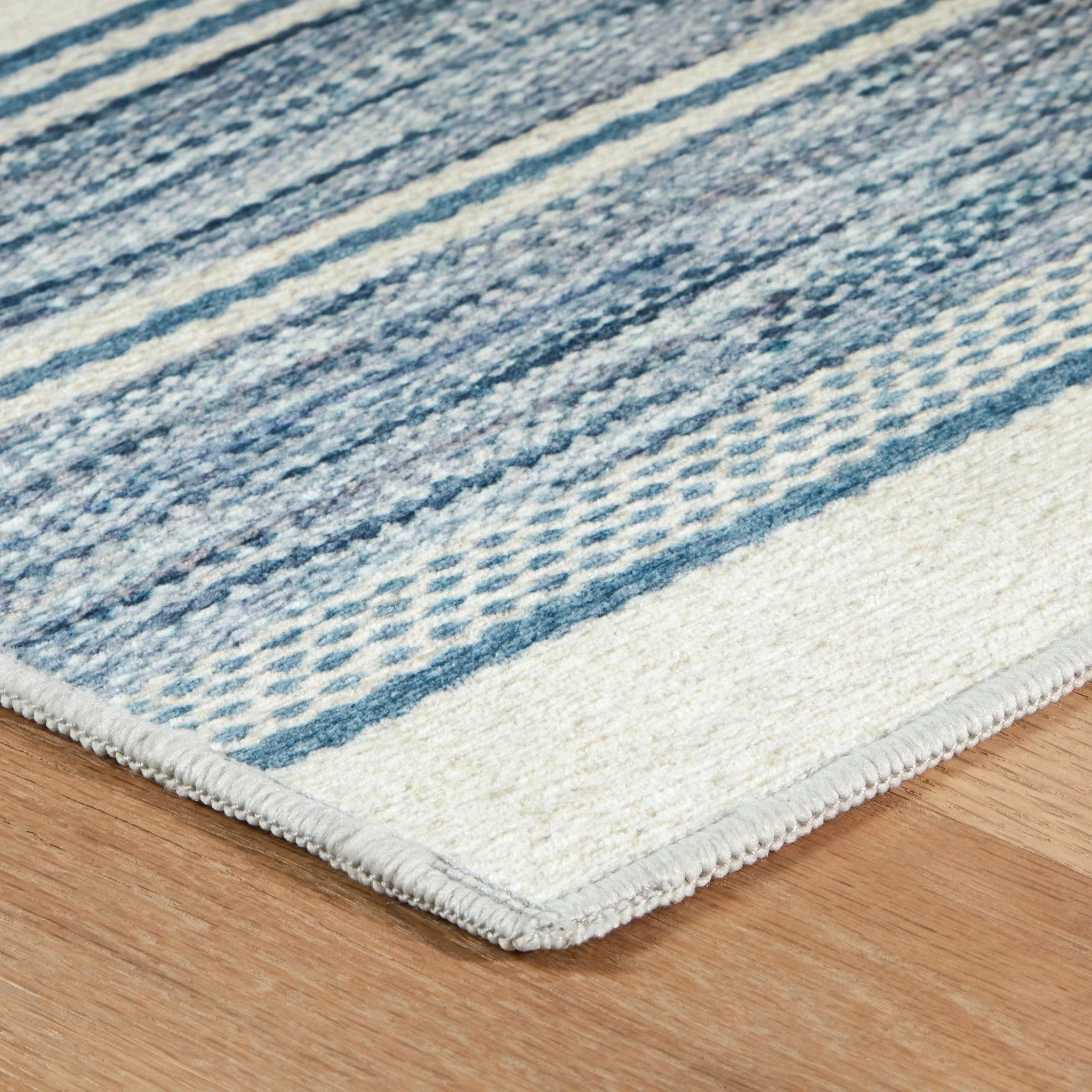 Ellington Stripe Blue Machine Washable Rug - Image 3