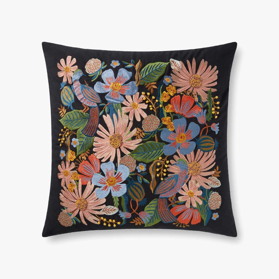 Dovecote Black Pillow | Rifle Paper Co. x Loloi