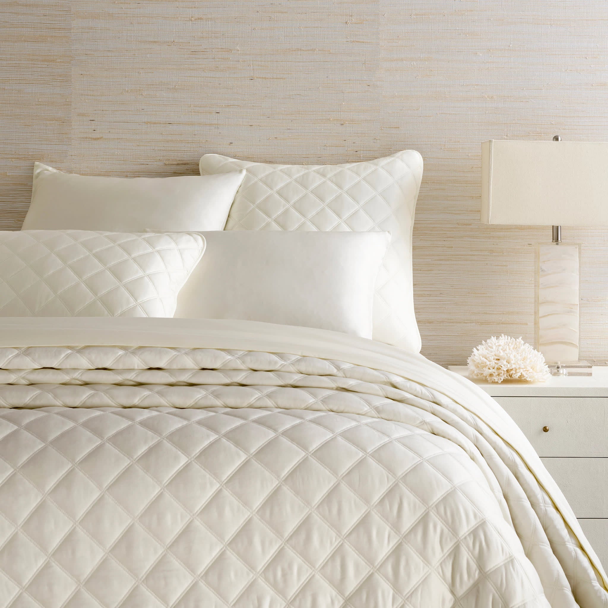 Quilted Silken Solid Coverlet | Ivory