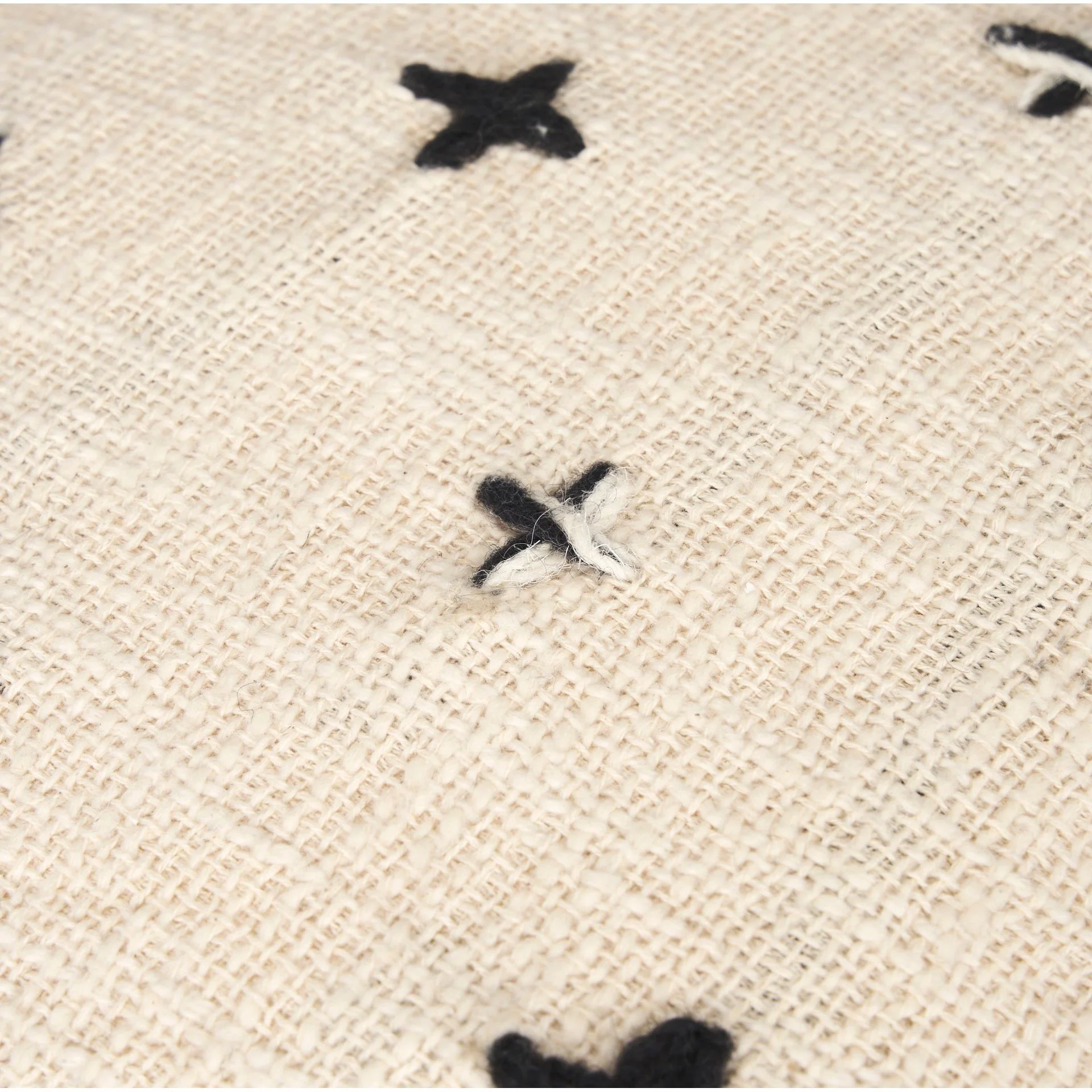 Jeanna Wool w/ Cream and Black Stitched Cross Patterned Pouf - Image 7