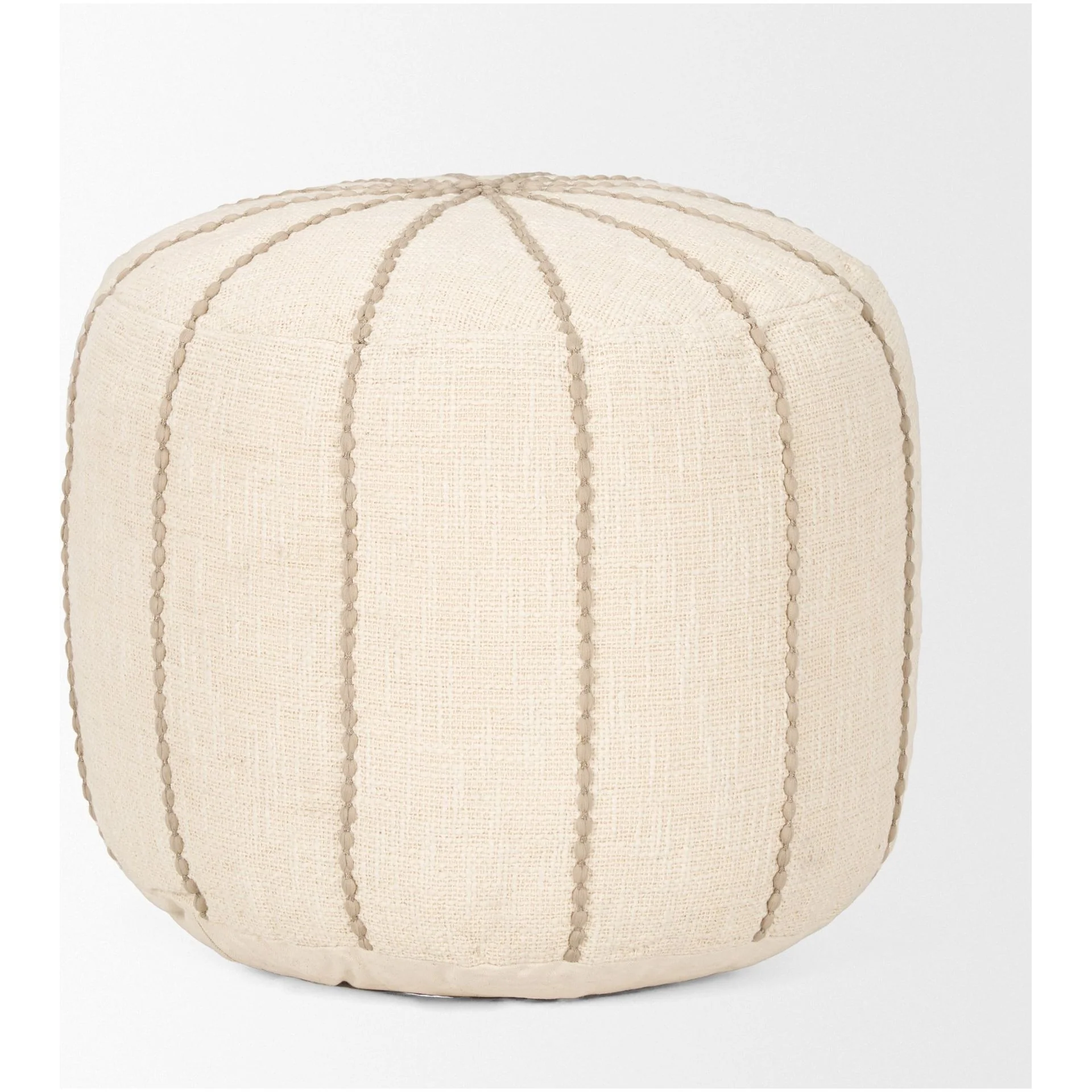 Sachi Beige w/ Stitching Pouf - Image 2
