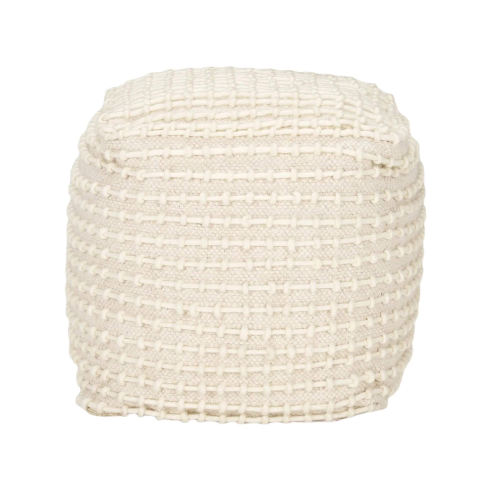 Sakaye Beige w/ Cream Stitched Patterned Pouf
