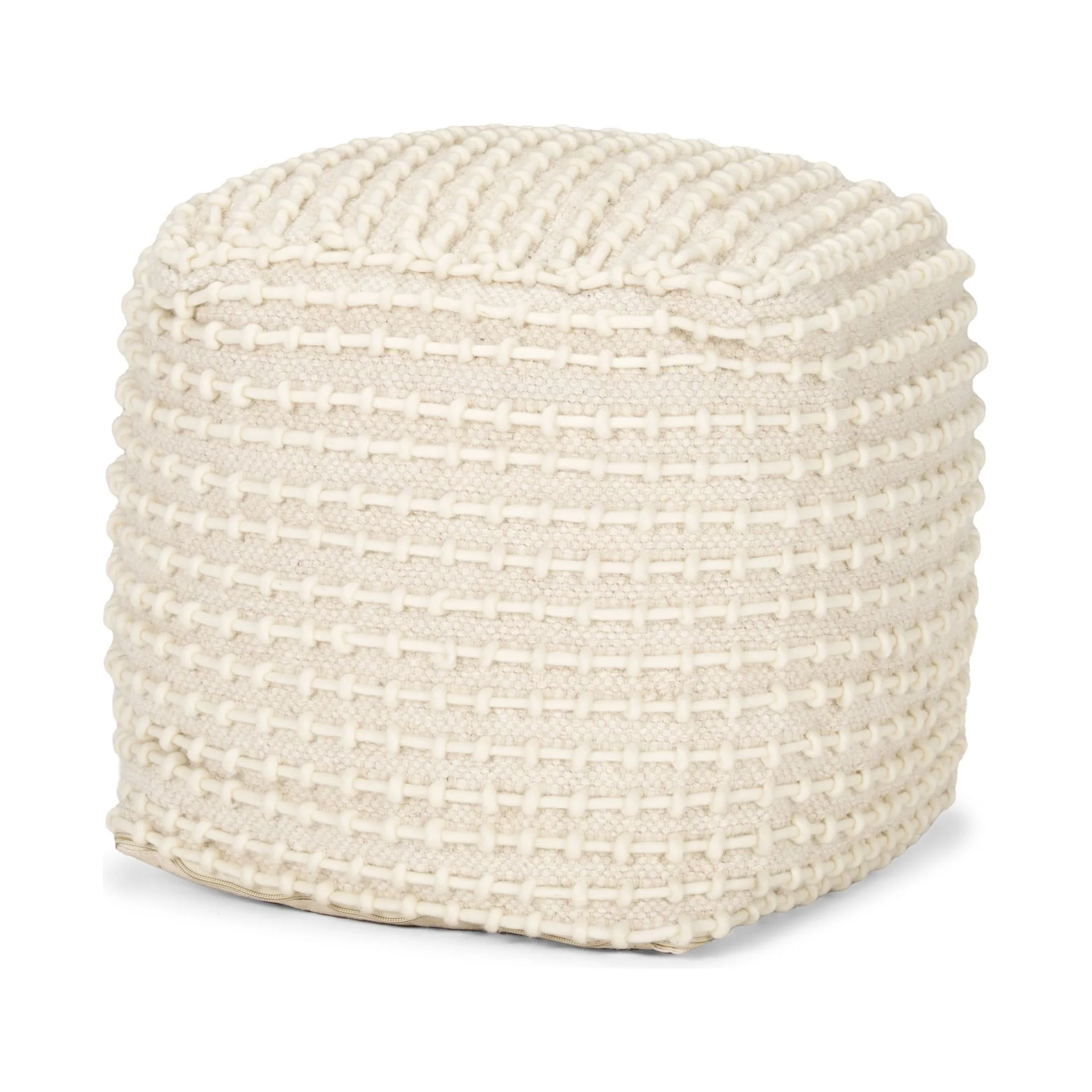 Sakaye Beige w/ Cream Stitched Patterned Pouf - Image 2