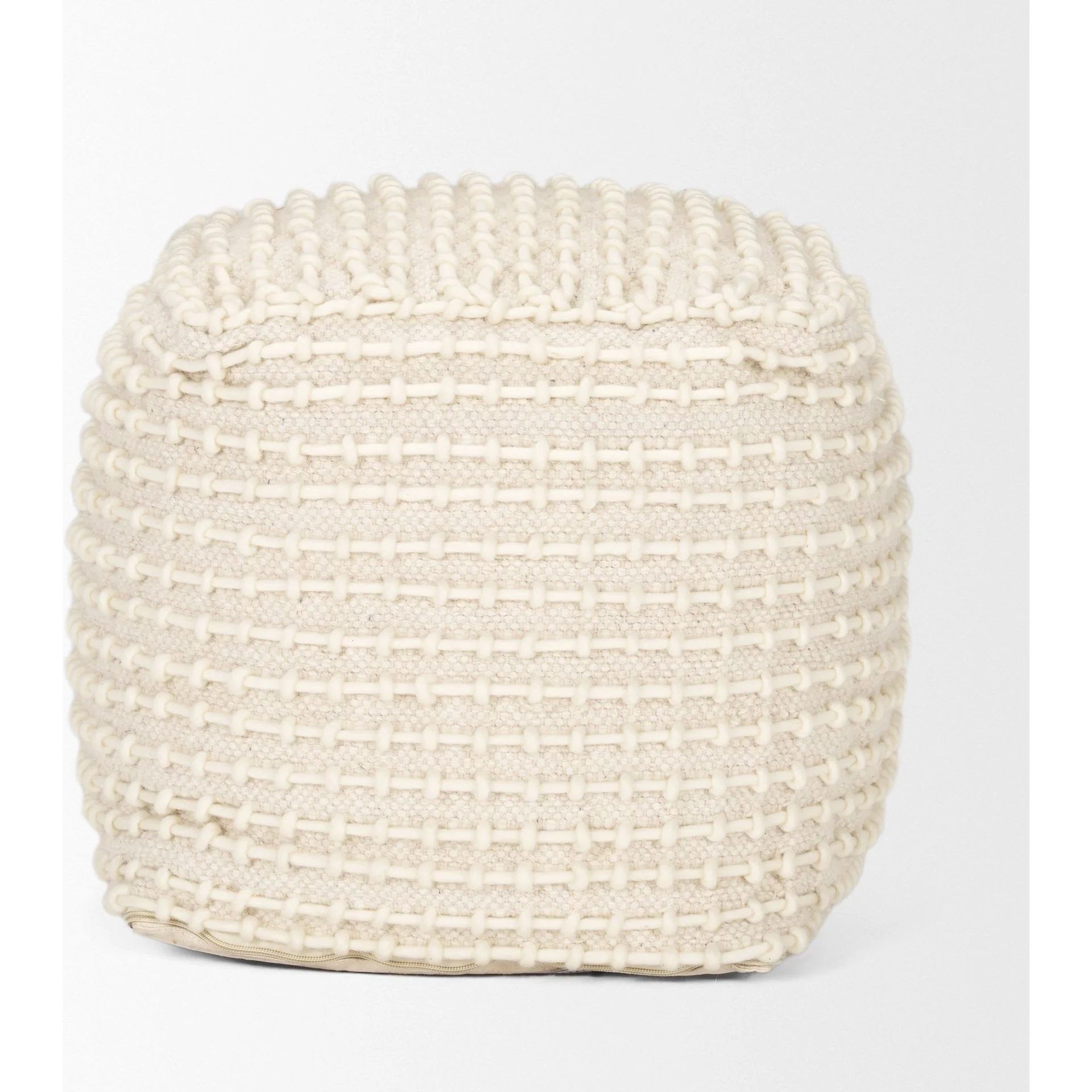 Sakaye Beige w/ Cream Stitched Patterned Pouf - Image 3