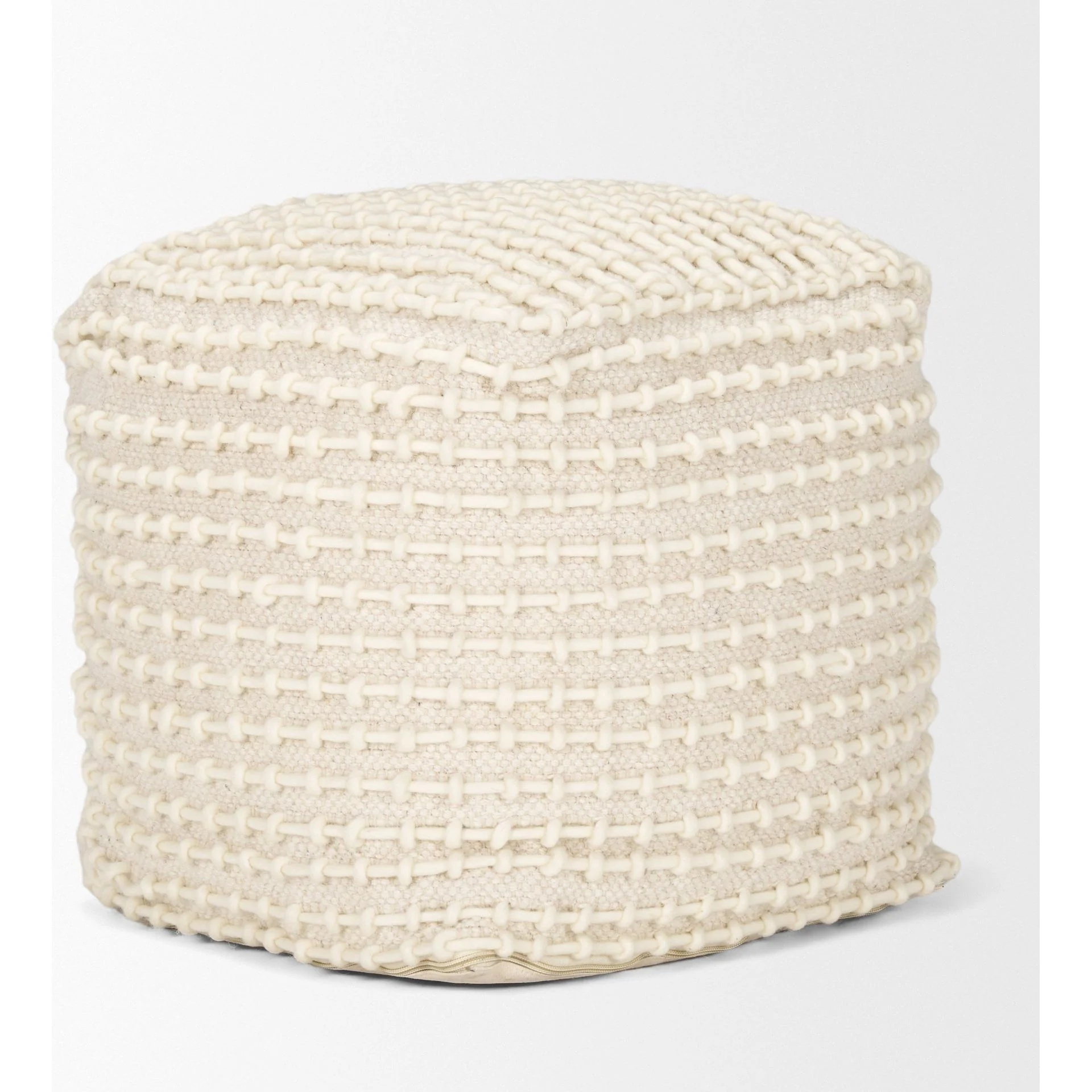 Sakaye Beige w/ Cream Stitched Patterned Pouf - Image 4