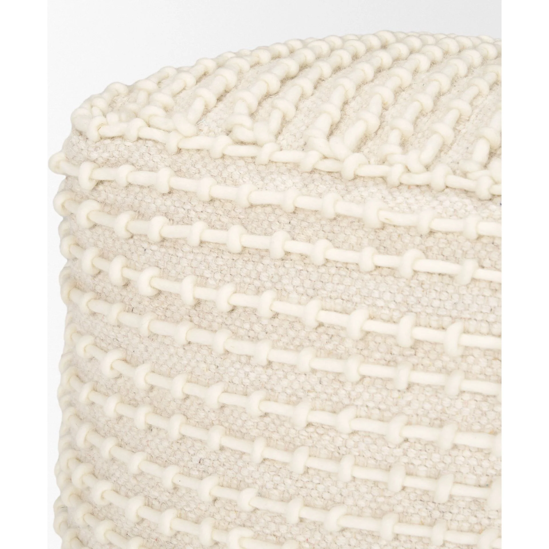 Sakaye Beige w/ Cream Stitched Patterned Pouf - Image 5