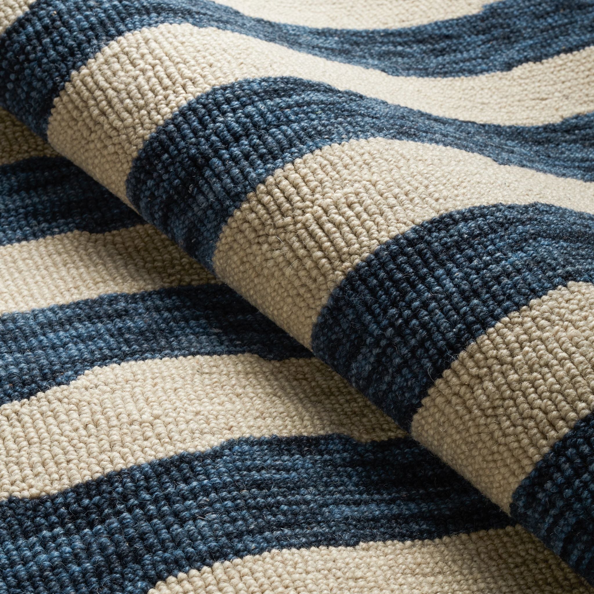 Silas Stripe Navy Hand Micro Hooked Wool Rug - Image 5