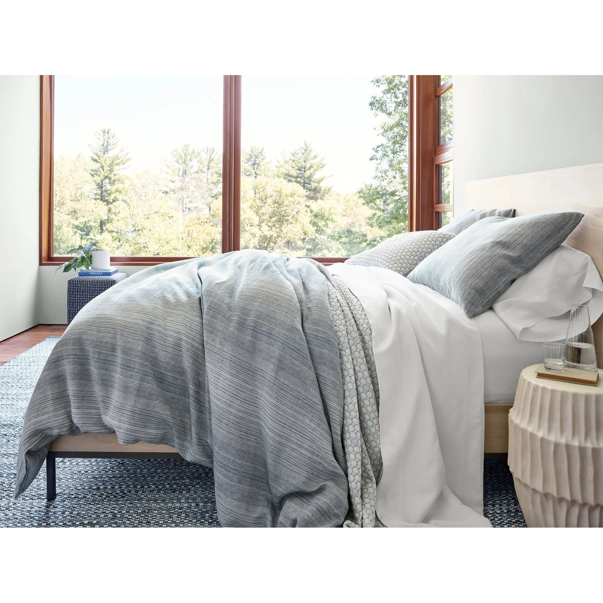 Sterling Stripe Linen Duvet Cover | Blue - Image 2