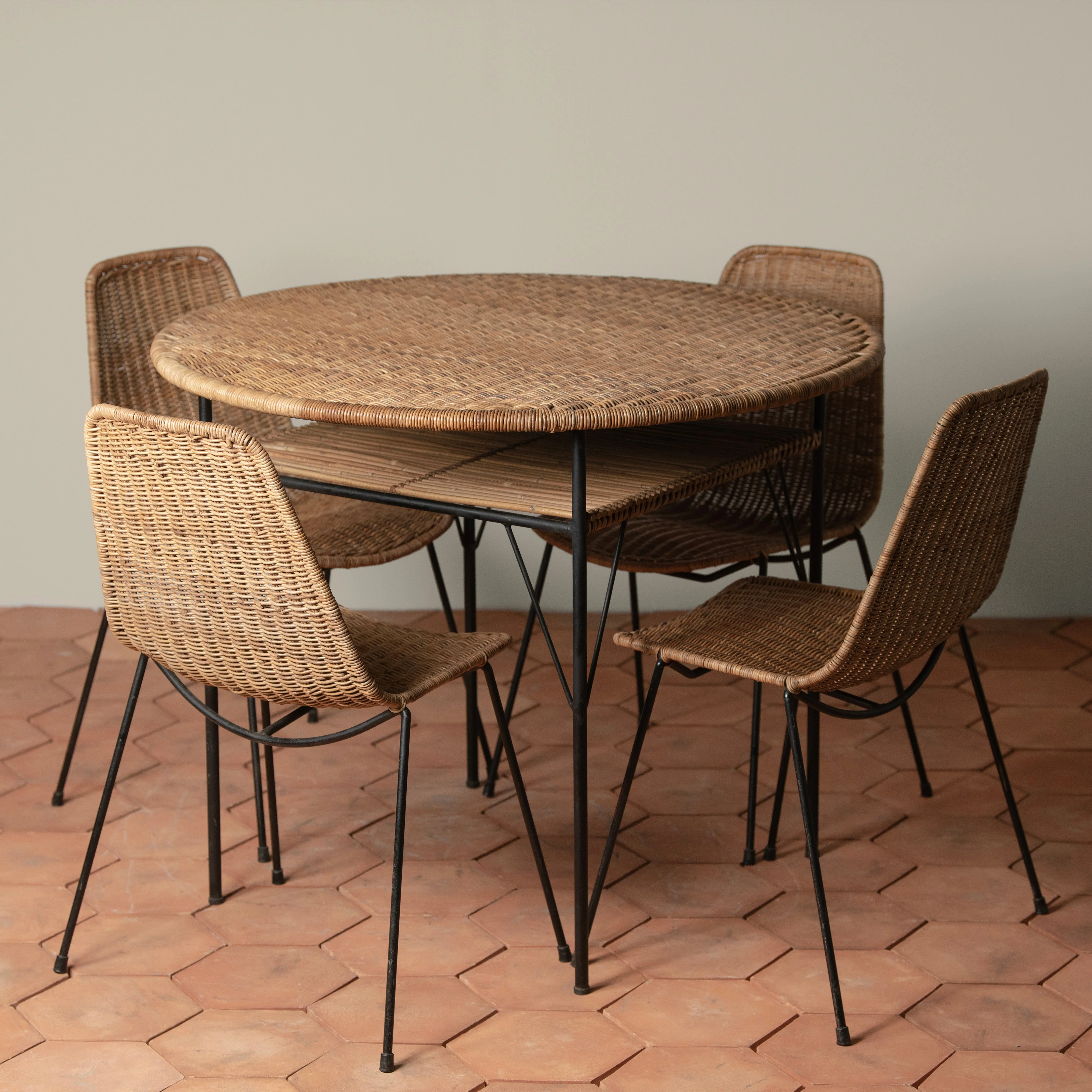 Vintage Mid Century Italian Wicker and Iron 5 Piece Dining Set - Image 3